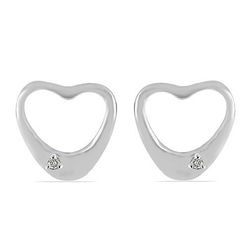 BUY NATURAL WHITE DIAMOND DOUBLE CUT GEMSTONE  HEART EARRINGS IN 925 SILVER